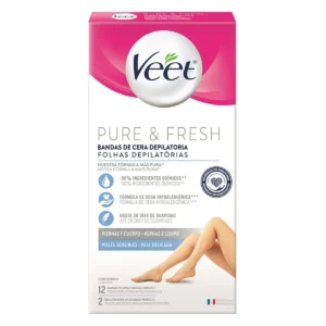 Bandas Veet Cera Depilatoria Piernas Cuerpo Pure Fresh